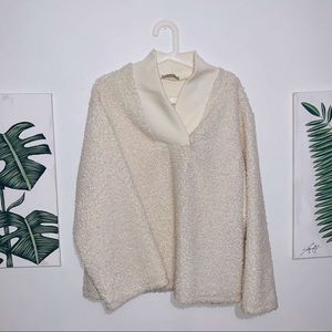White/Cream Sherpa V-neck Sweater from Zara 🐑